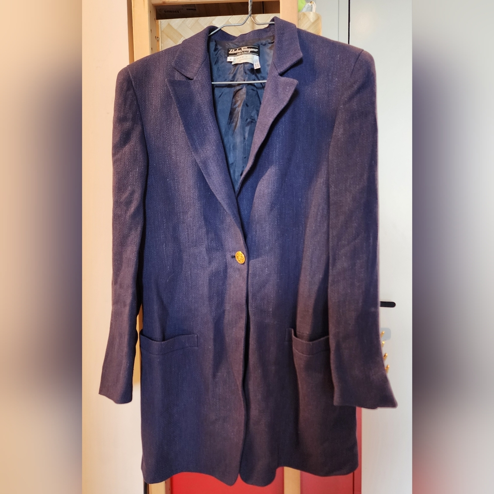 Ferragamo linen long blazer sz 8 italy